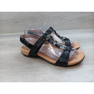 Vionic Farra Black Faux Textured Leather Embellished Comfort Sandals Women 7.5